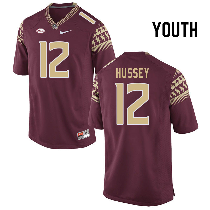 Youth #12 Conrad Hussey Florida State Seminoles College Football Jerseys Stitched Sale-Garnet